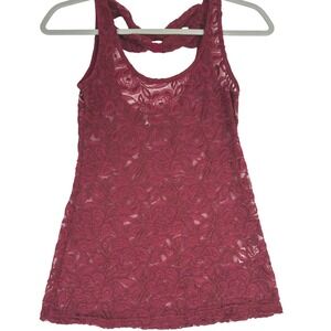 Charlotte Russe Y2K Lace Tank Top Womens M Burgundy Sheer Bodycon Coquette Fairy